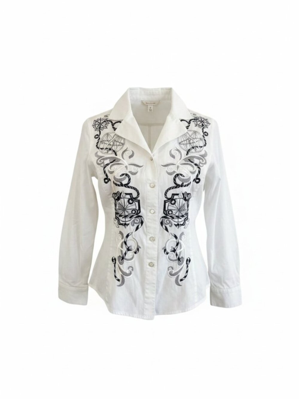 Escada Embroidered White Button-Up Blouse